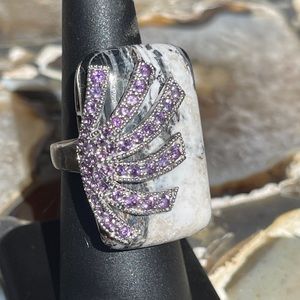 Gem Insider SS Buffalo & Amethyst N-S ring size 6